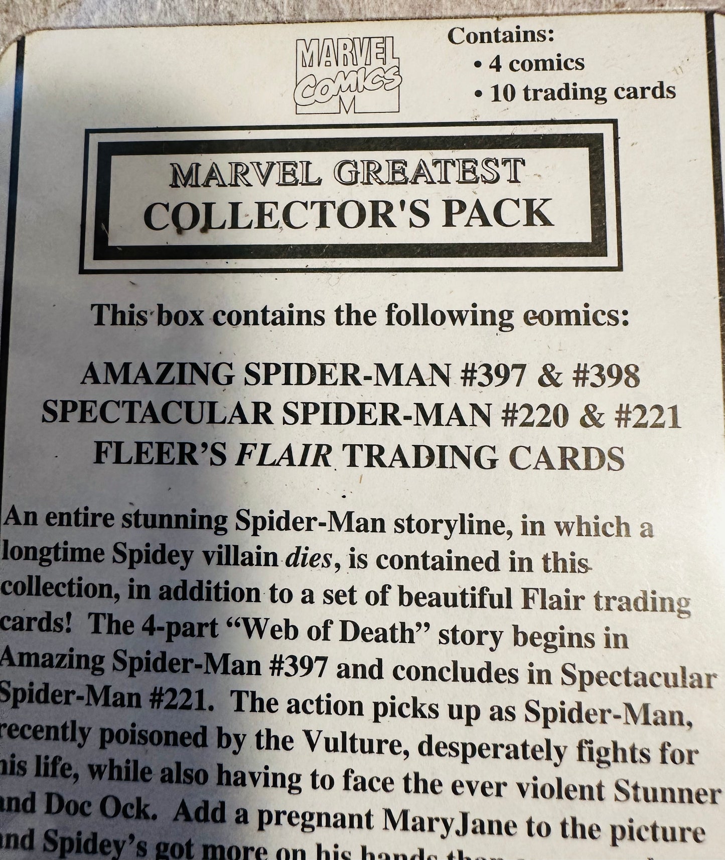 Marvel collectors factory sealed 4 spider-man vintage comics pack with Marvel fleer flair cards pack! 1990s