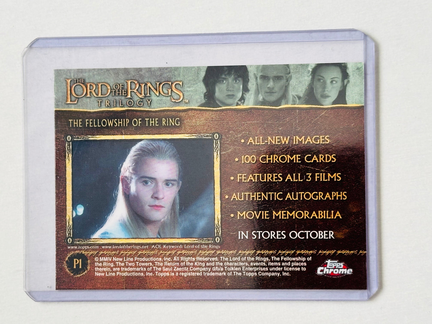 Lord of the rings trilogy, topps chrome, rare promo card 2004