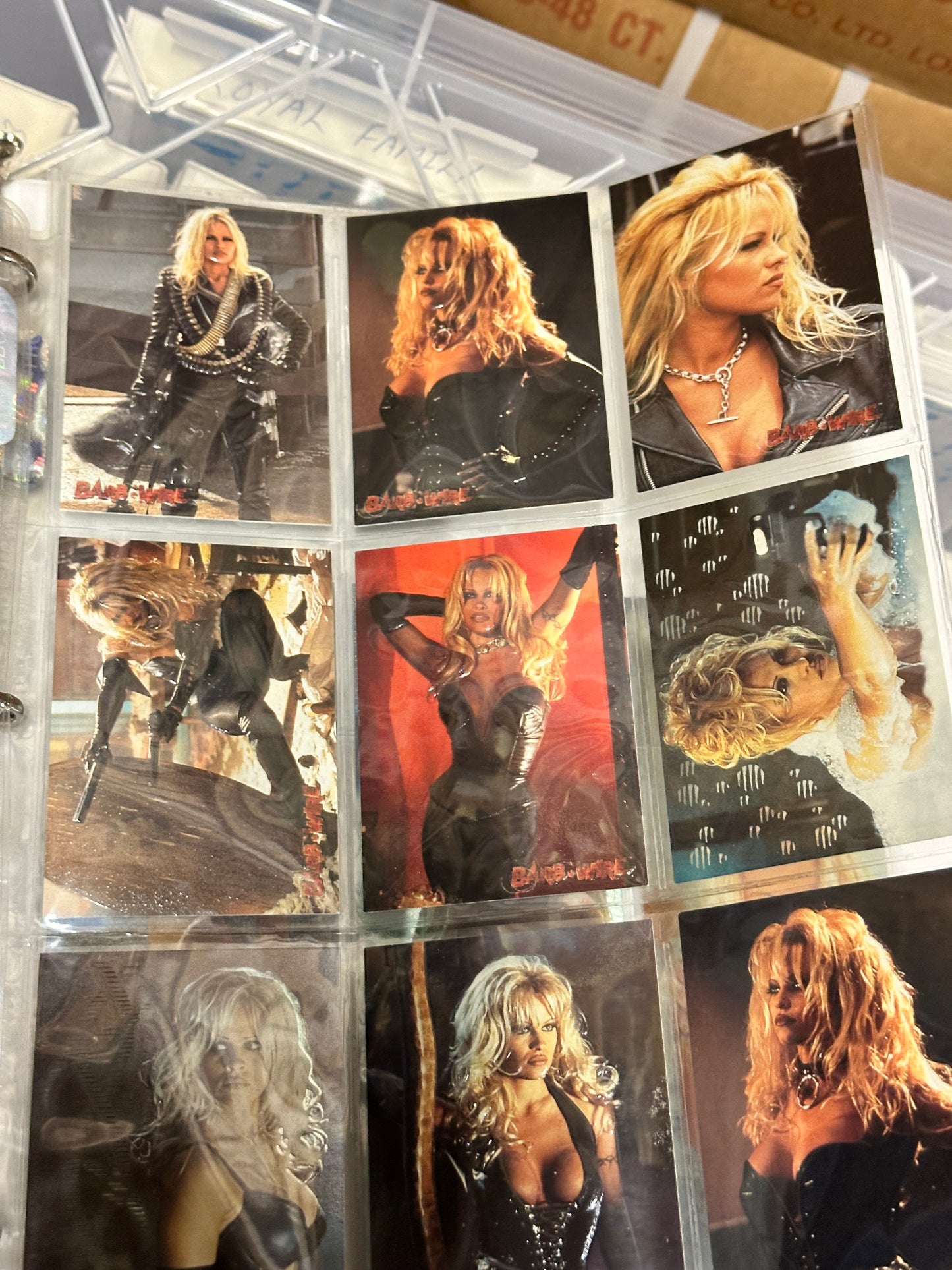 Pamela Anderson, barbed wire movie cards, set with insert set and pages in binder, 1996