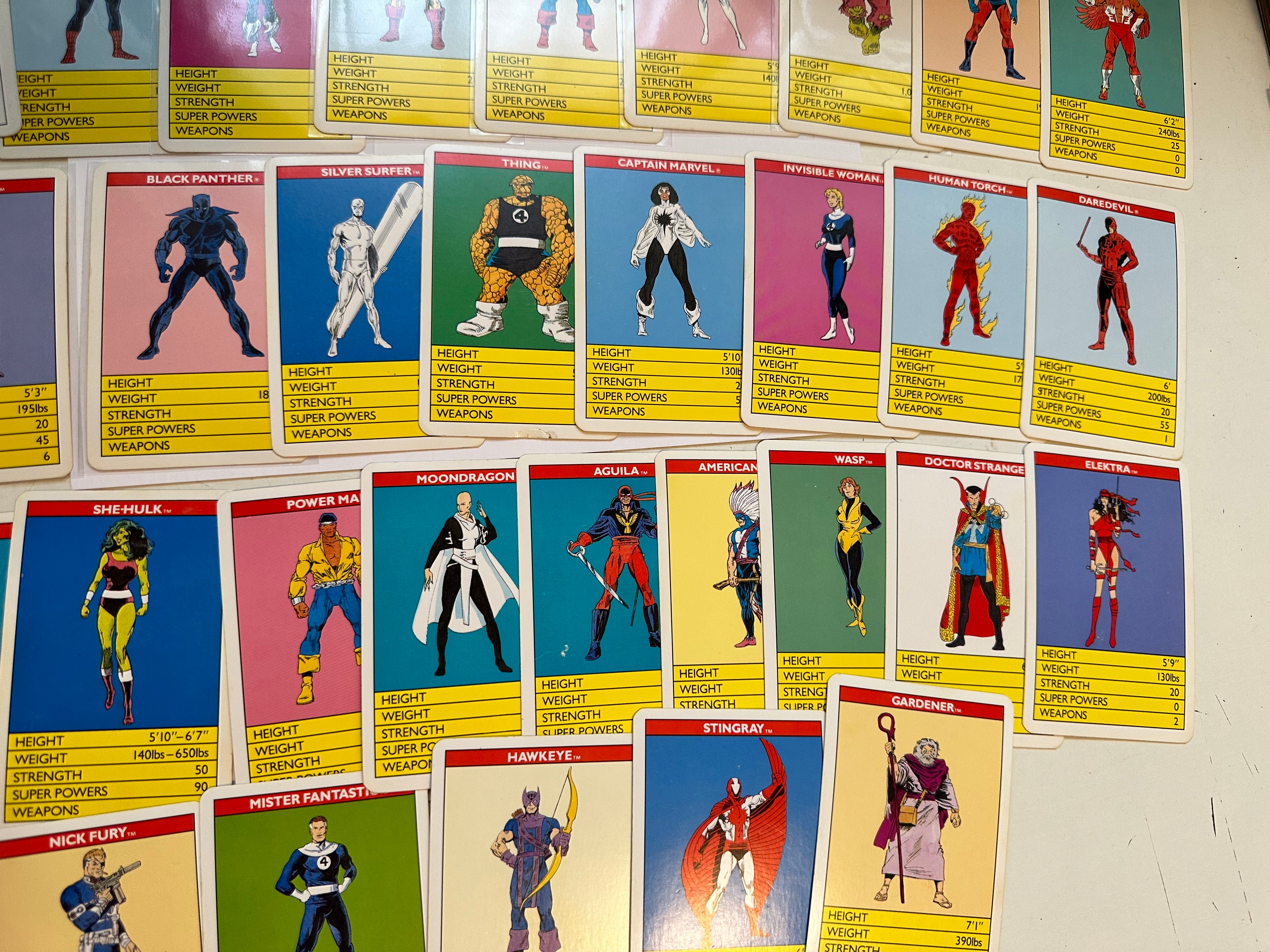 Marvel, super trump rare game cards set 1988