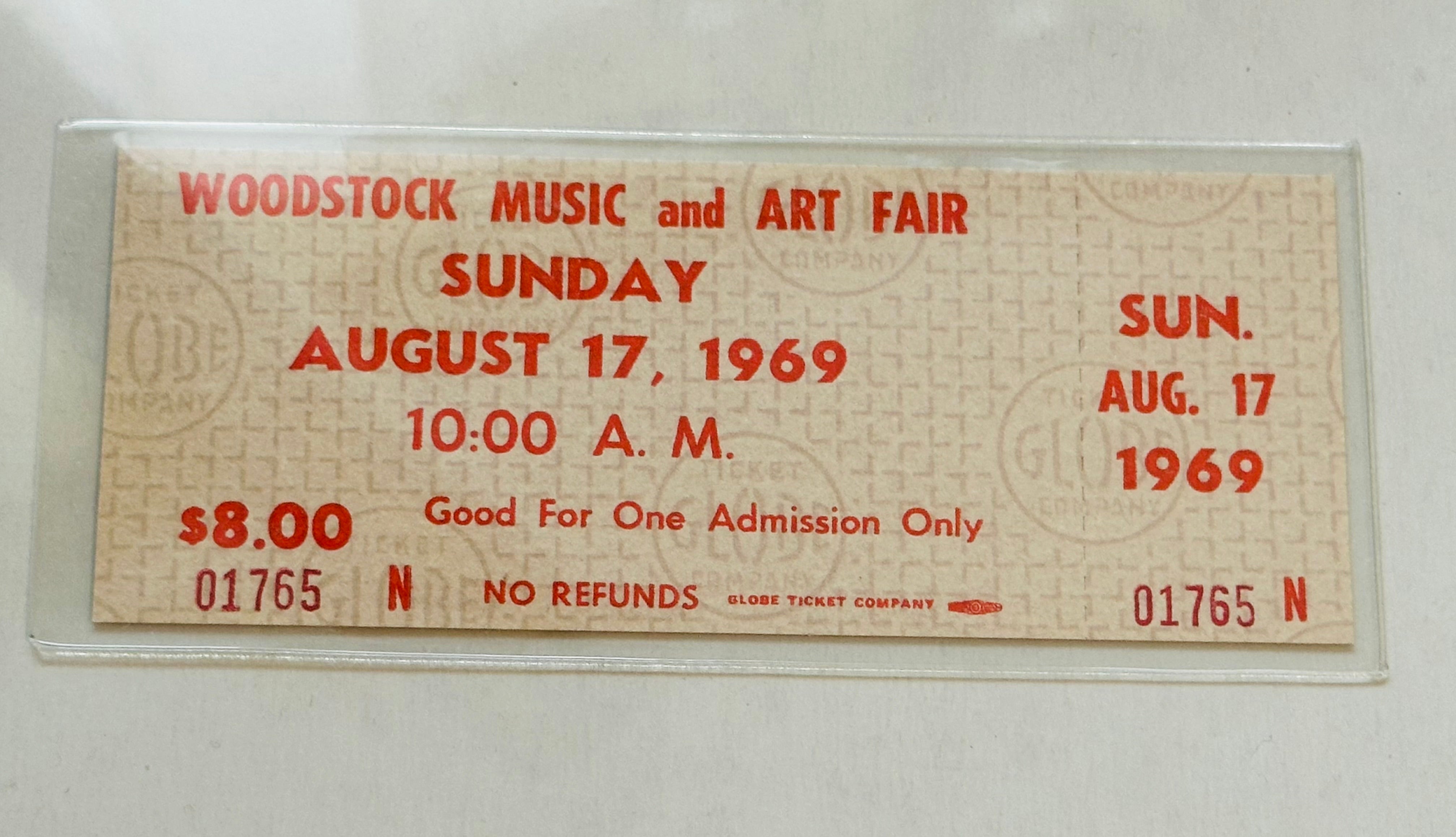 Woodstock festival original concert ticket August 17, 1969