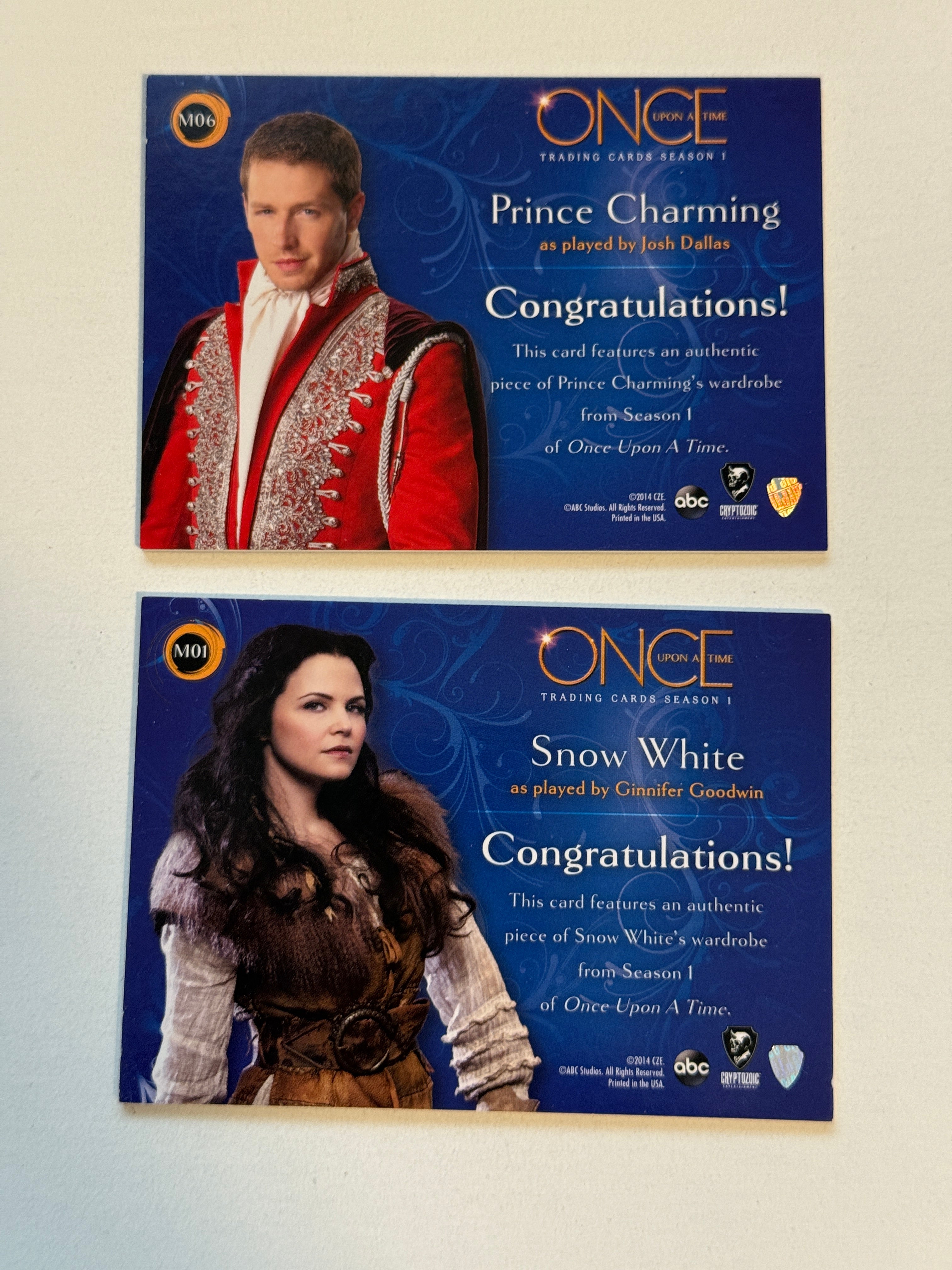 Once upon a Time Snow White TV show two memorabilia and cards