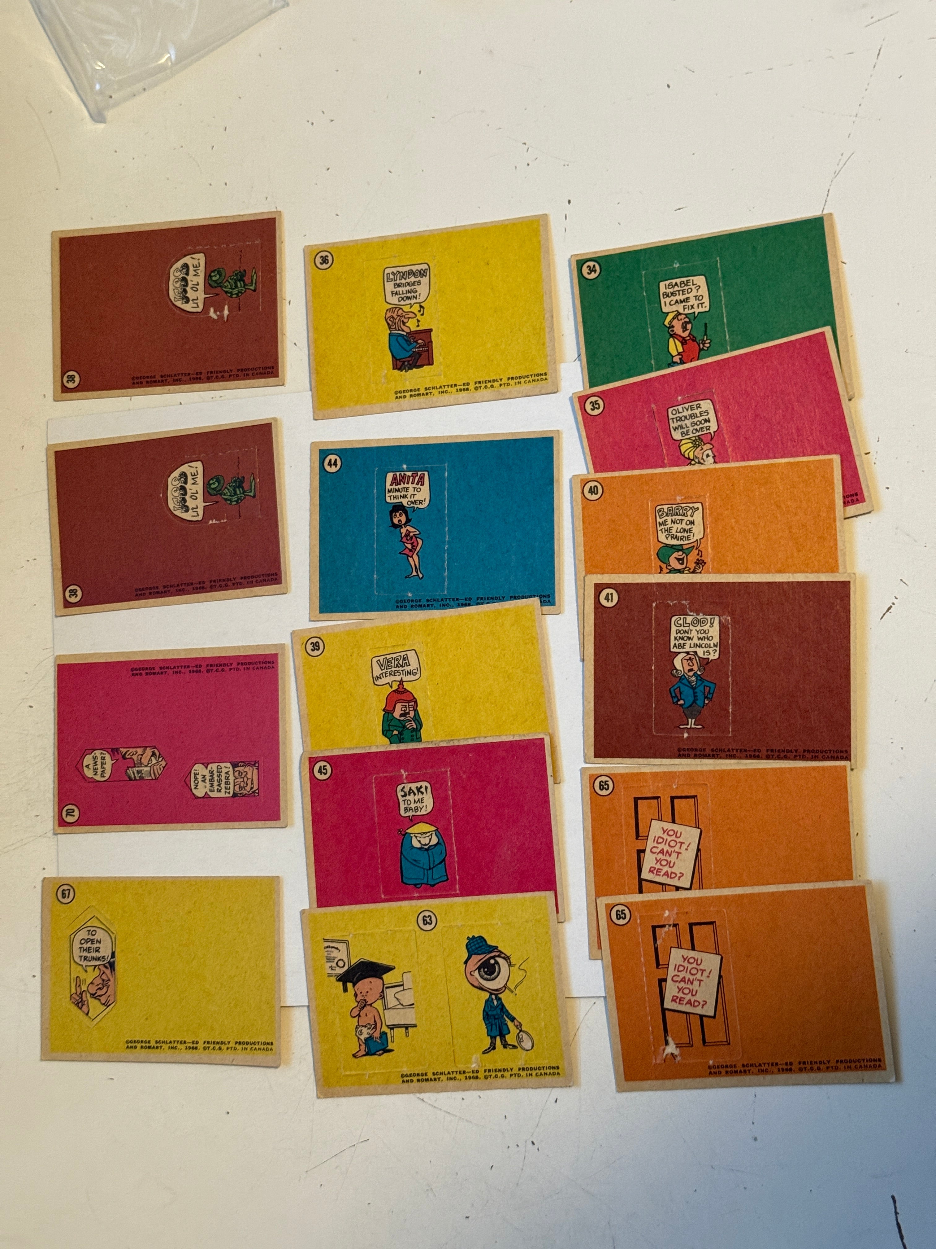 Laugh-In TV show rare 15 unpunched door insert cards lot deal 1968