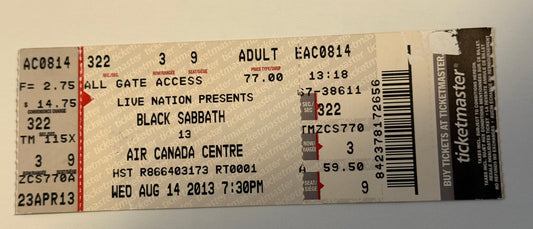 Black Sabbath concert ticket from 2013