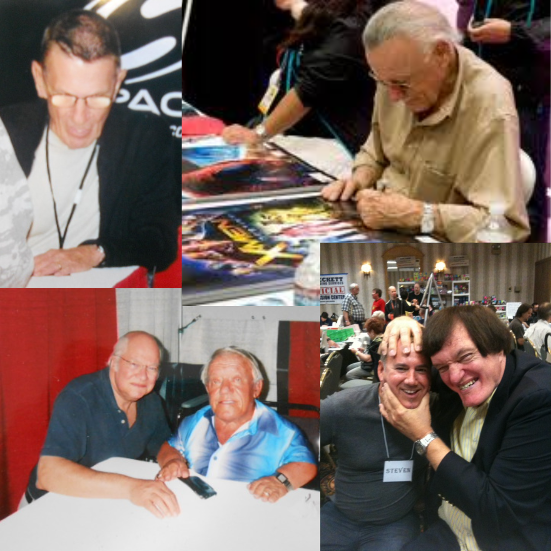 Collage of in-person autograph signings with Stan Lee, Kenny Baker, and Rickard Kiel