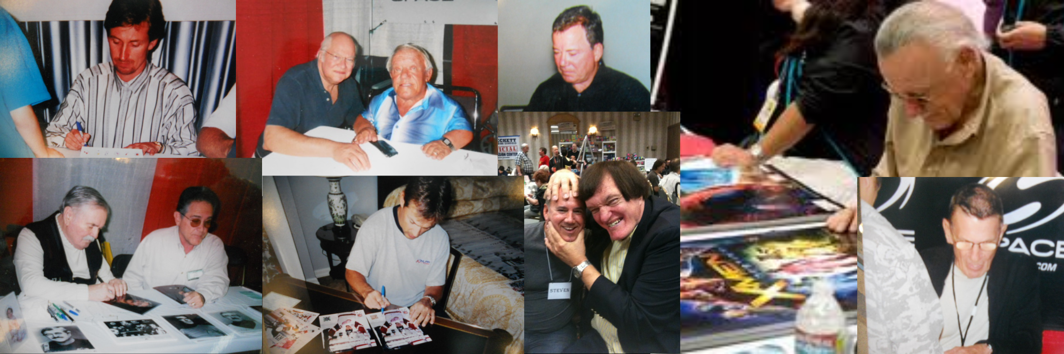 Collage of in-person autograph signings with Stan Lee, Kenny Baker, William Shatner, Wayne Gretzky, and Rickard Kiel
