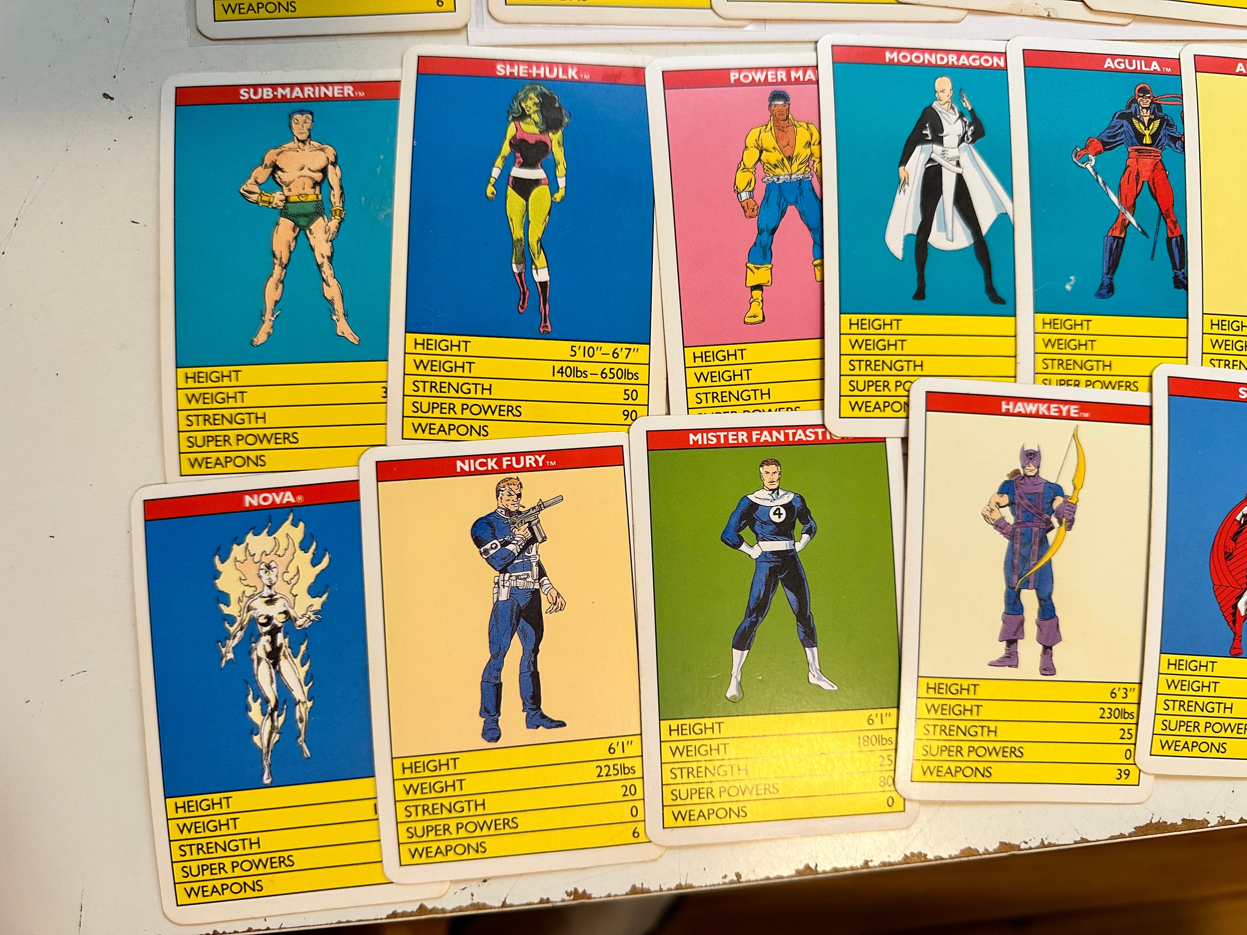 Marvel, super trump rare game cards set 1988