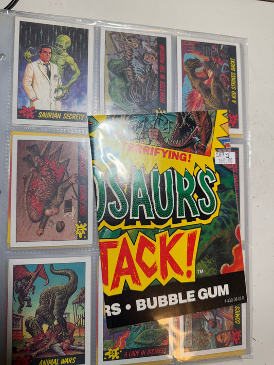 Dinosaurs Attack vintage cards set in pages with rare ad poster 1988