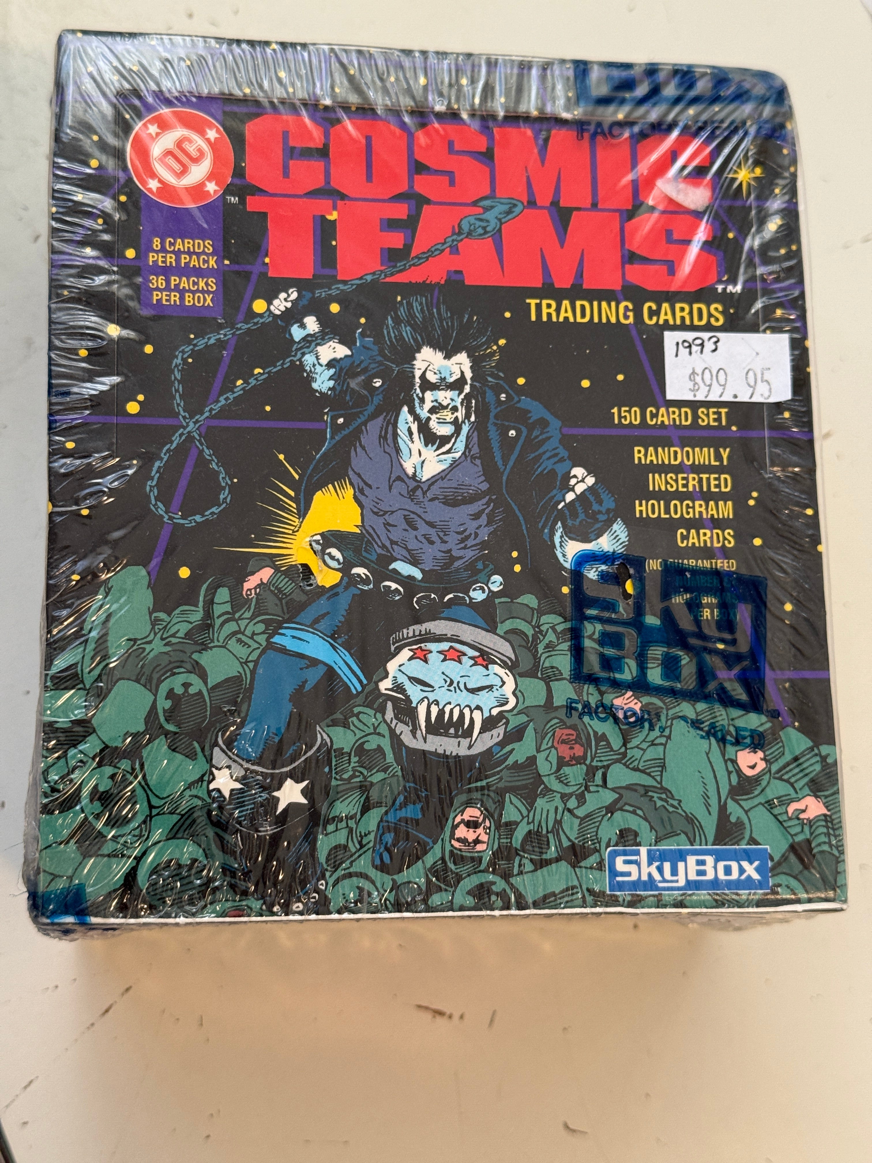 DC cosmic teams, superhero cards, 36 sealed packs factory seal box 1993
