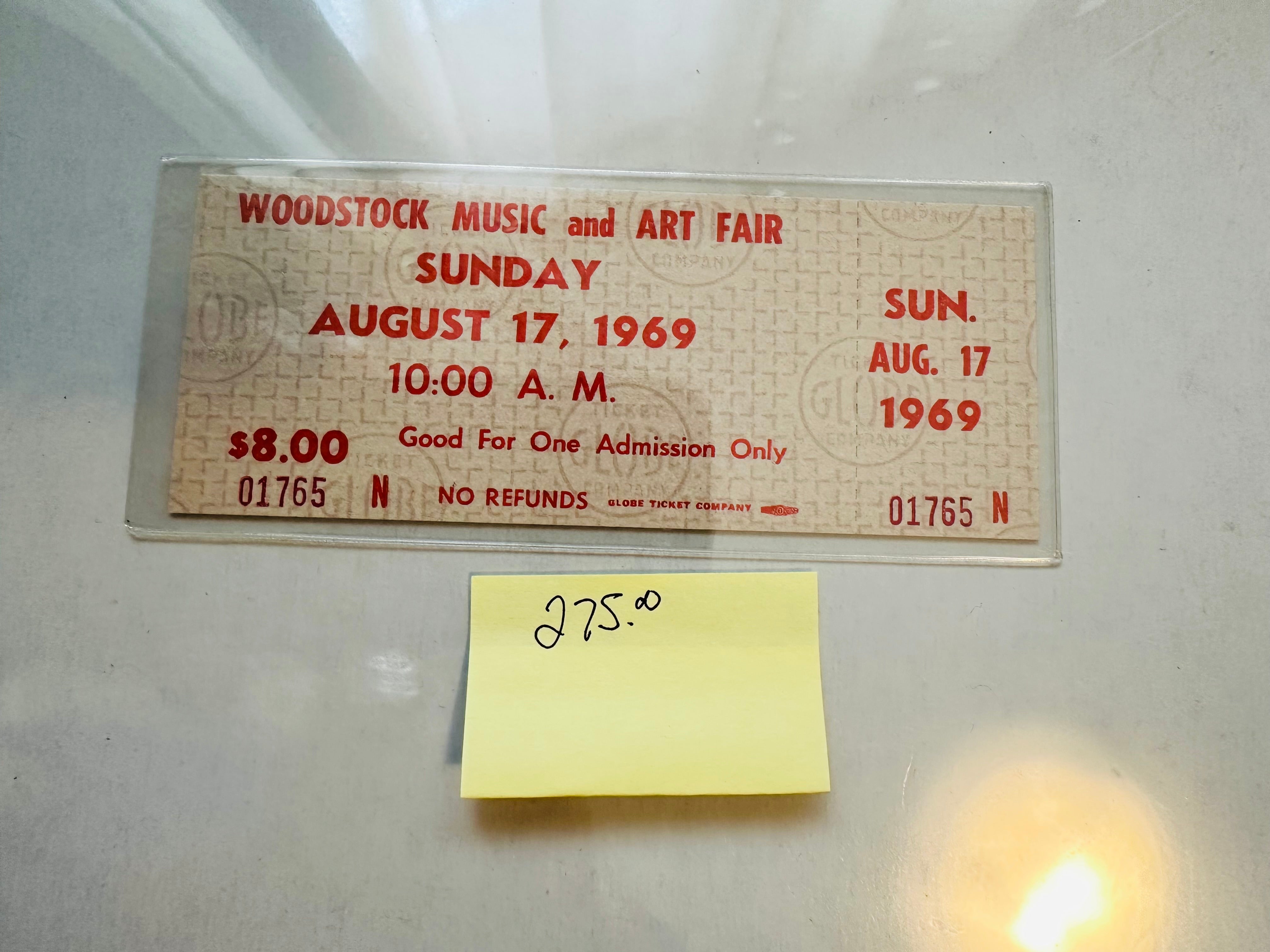 Woodstock festival original concert ticket August 17, 1969