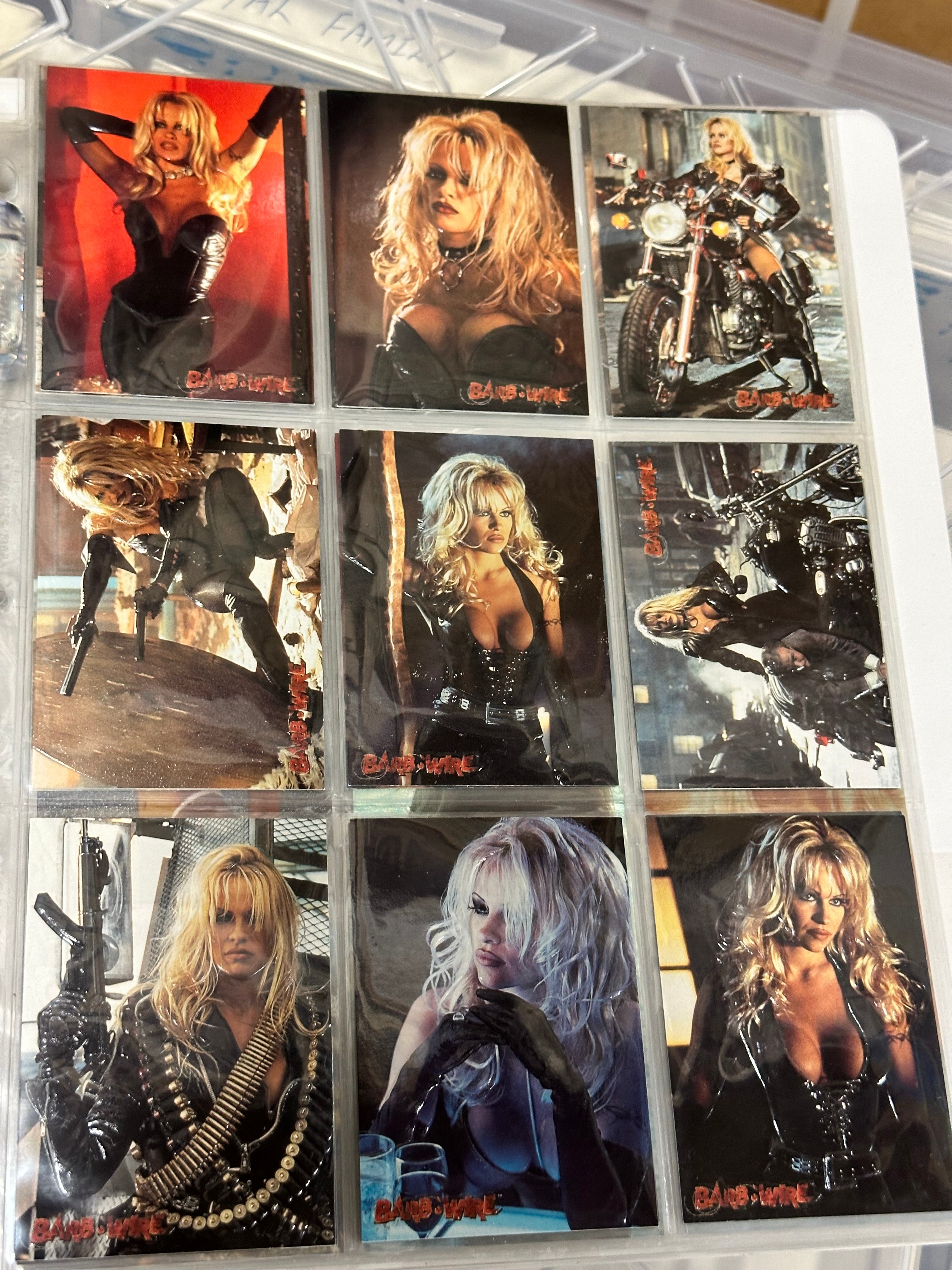 Pamela Anderson, barbed wire movie cards, set with insert set and pages in binder, 1996