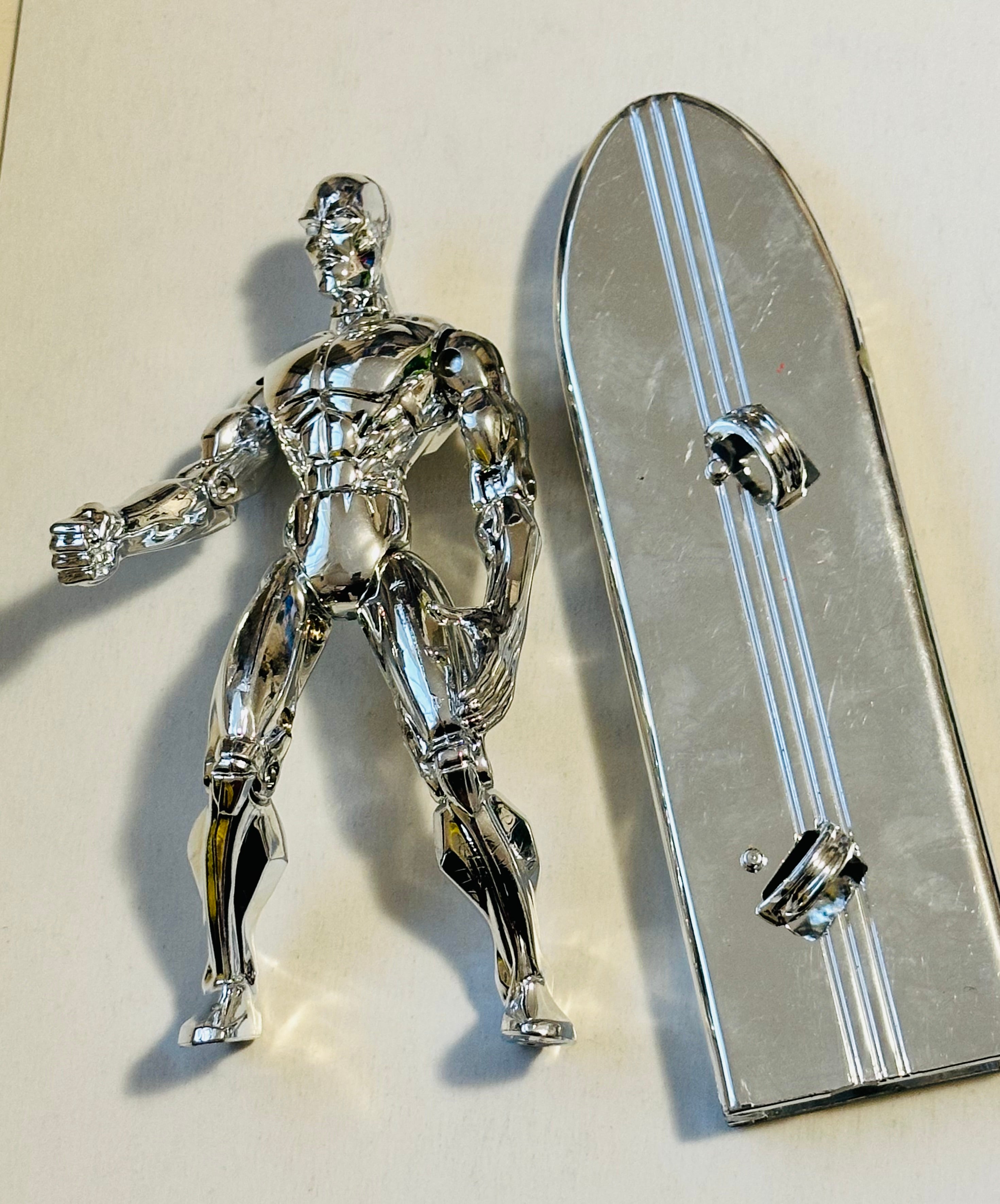 Silver surfer marvel, superhero vintage toy with surfboard 1980s