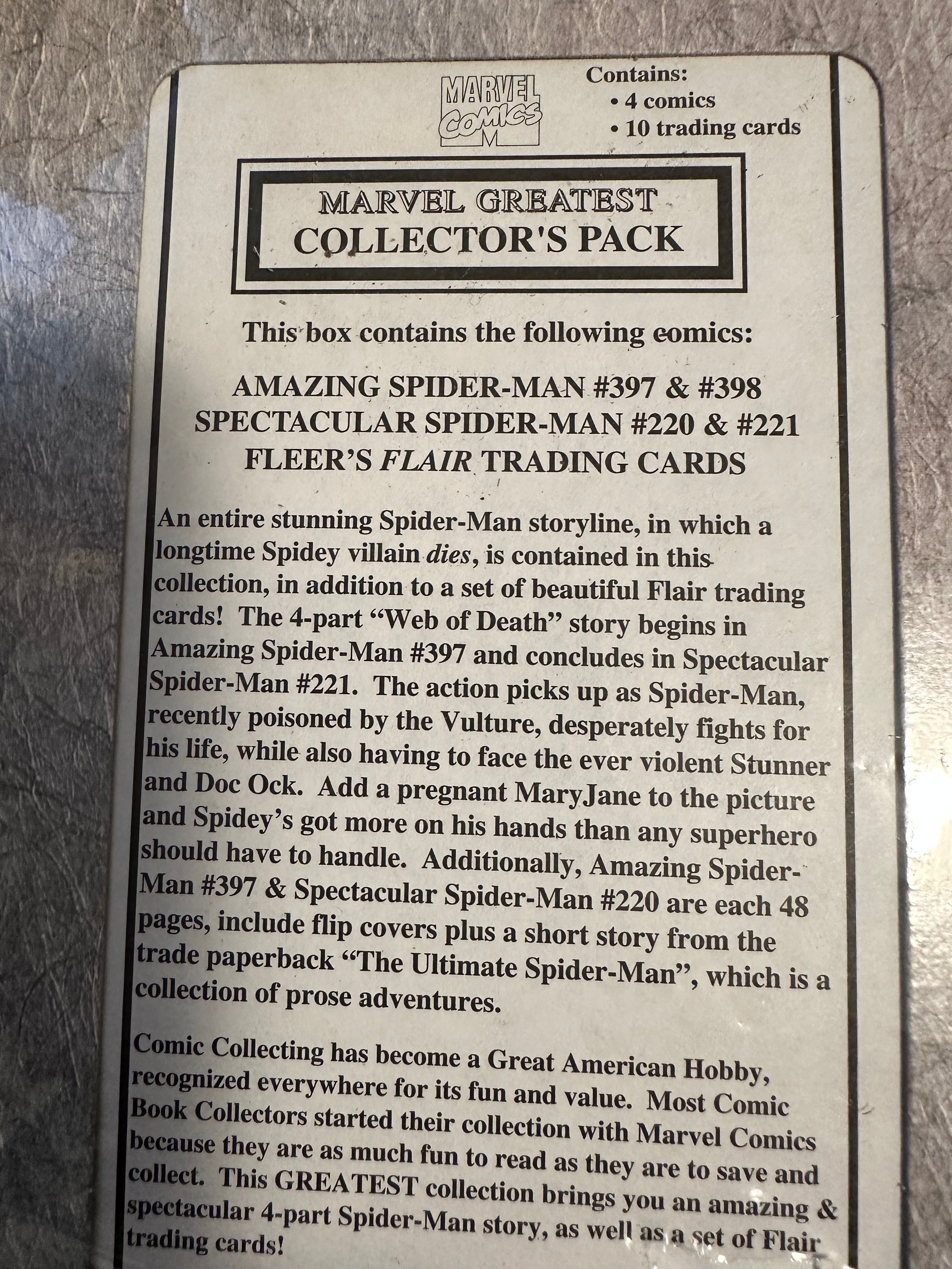 Marvel collectors factory sealed 4 spider-man vintage comics pack with Marvel fleer flair cards pack! 1990s