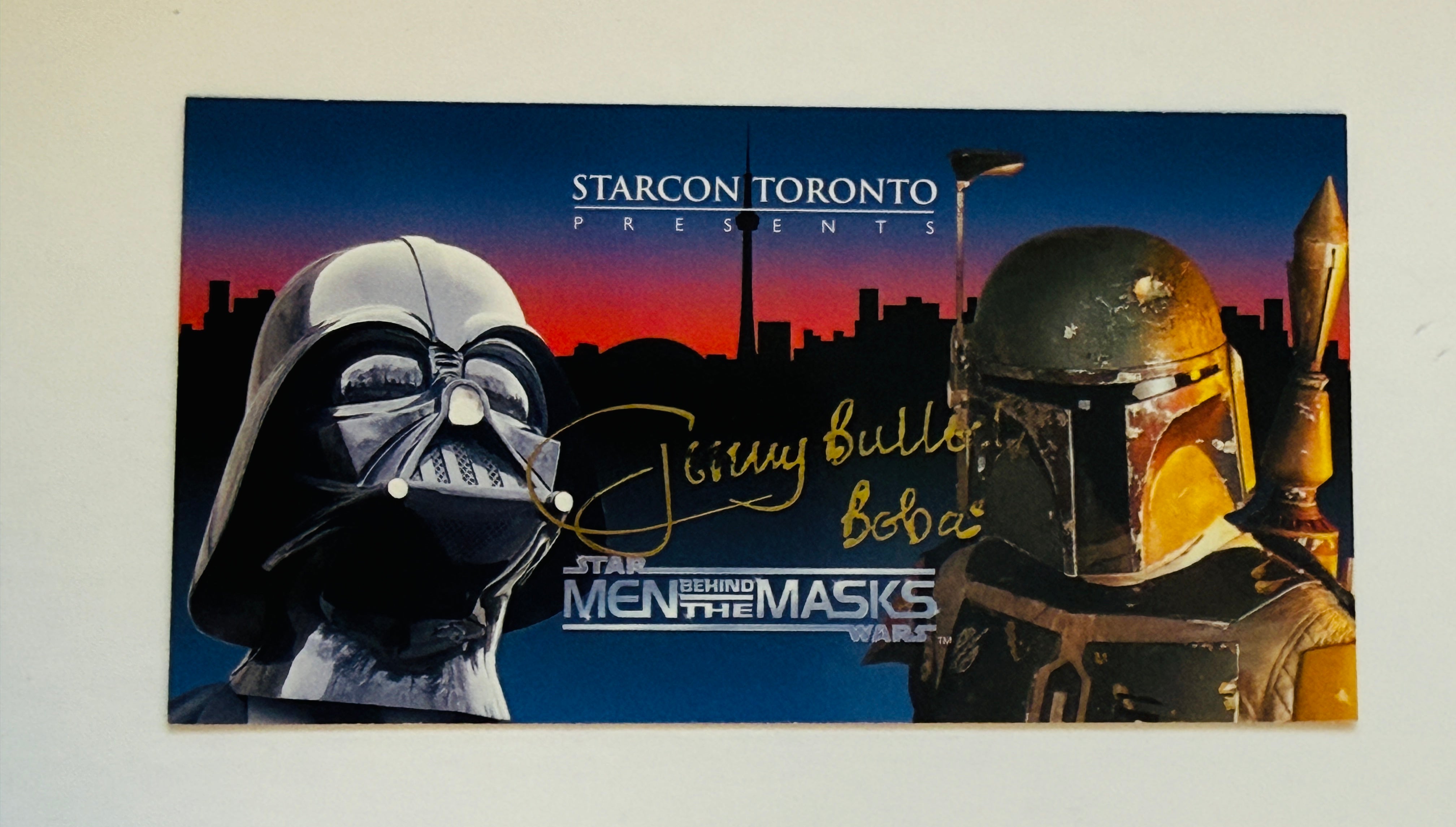 Star Wars Boba Fett, rare Jeremy Bullock autographed Starcon convention card from 1998