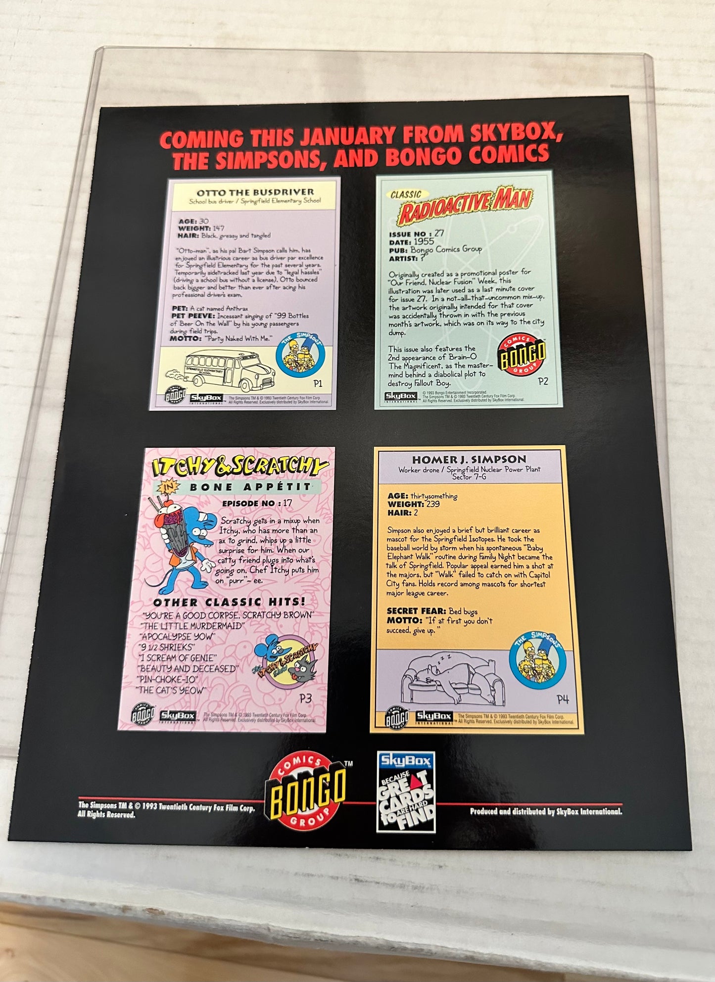 The Simpsons skybox Bongo cards rare advertising cards sheet 1993