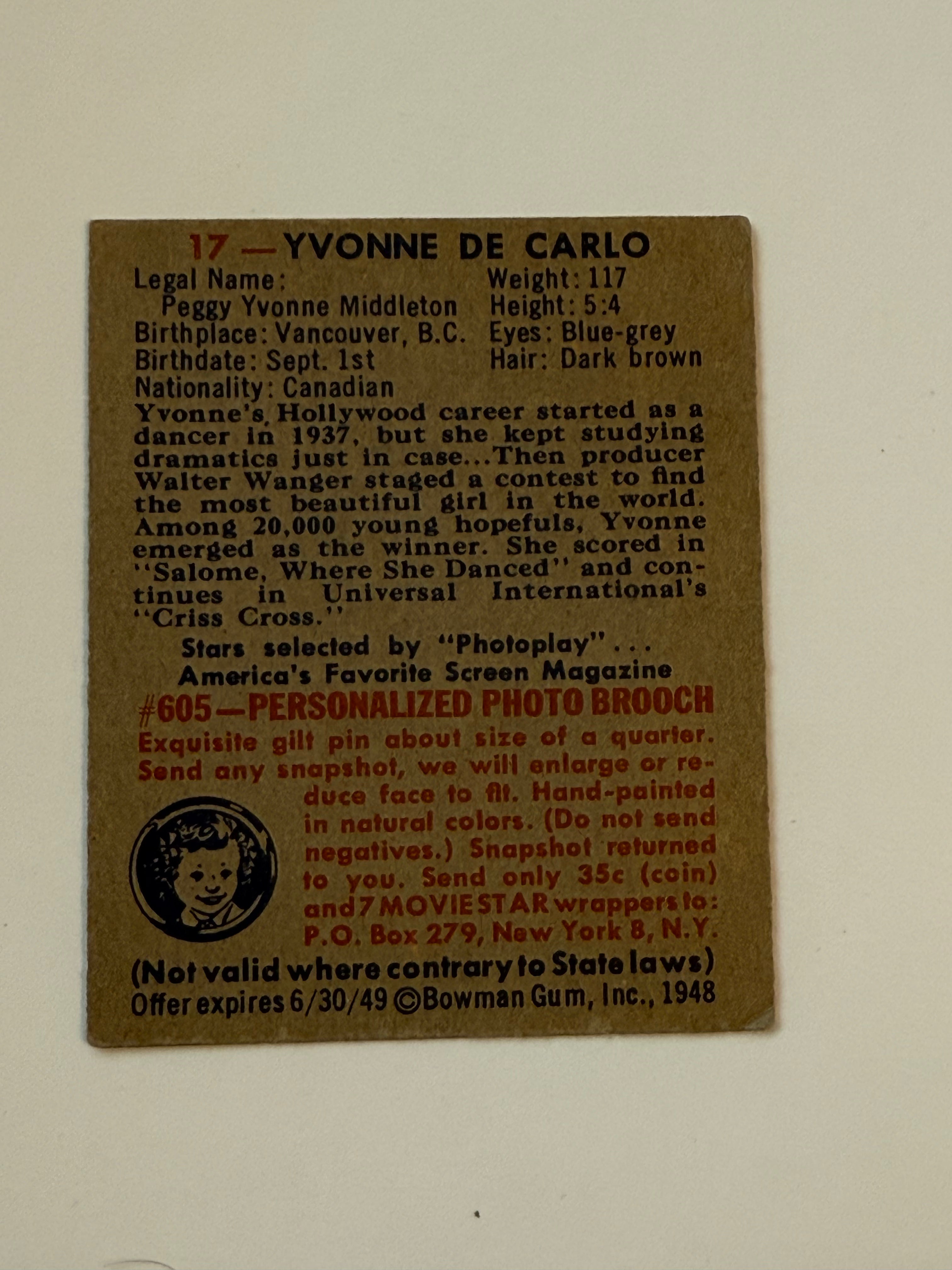 Yvonne DeCarlo rare movie card 1949