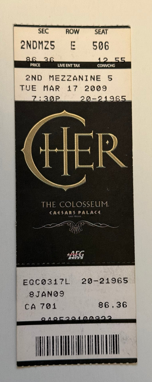 Cher concert ticket from 2009