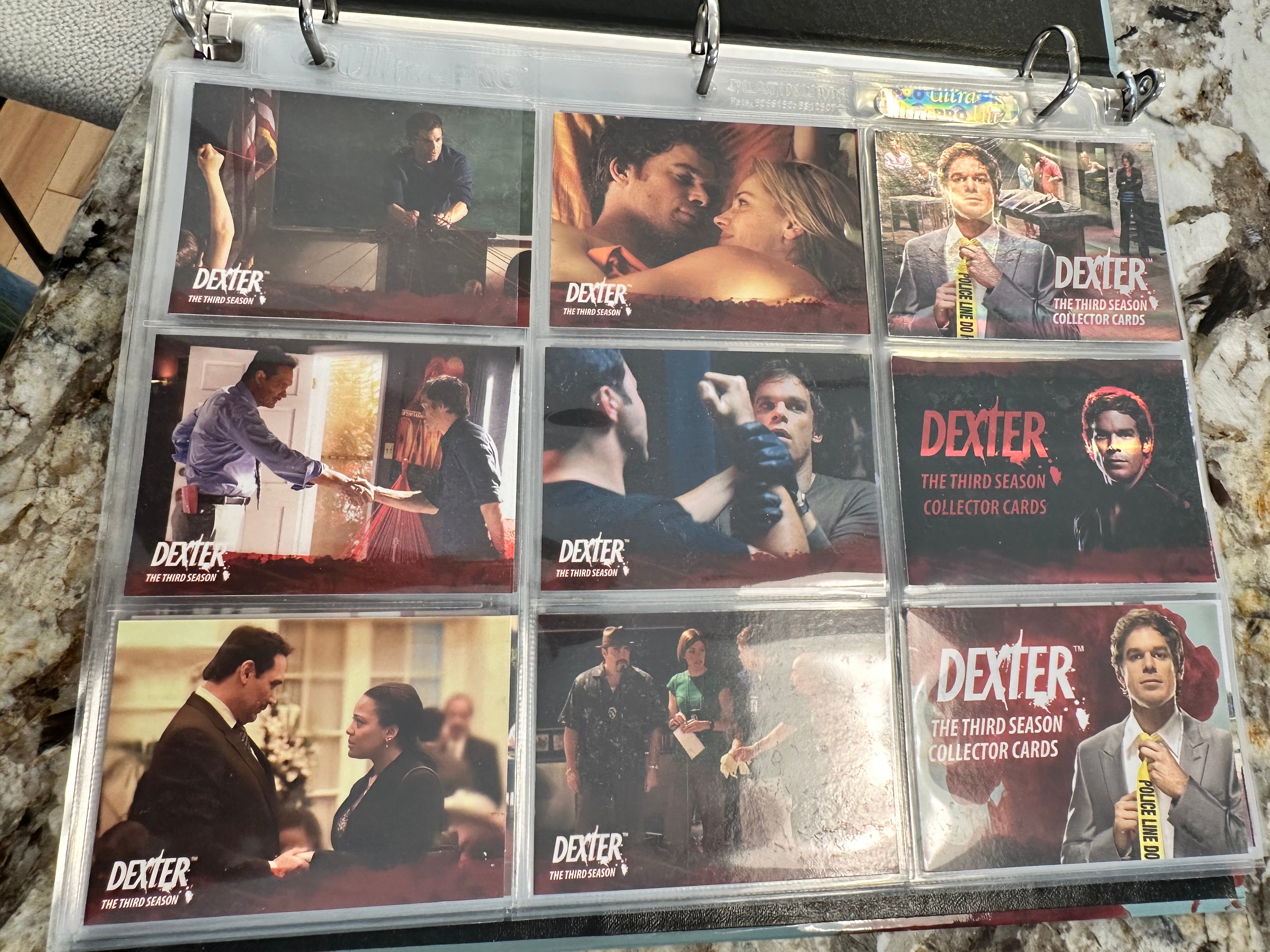 Dexter TV show season 3 cards set, foil and puzzle insert set in special binder