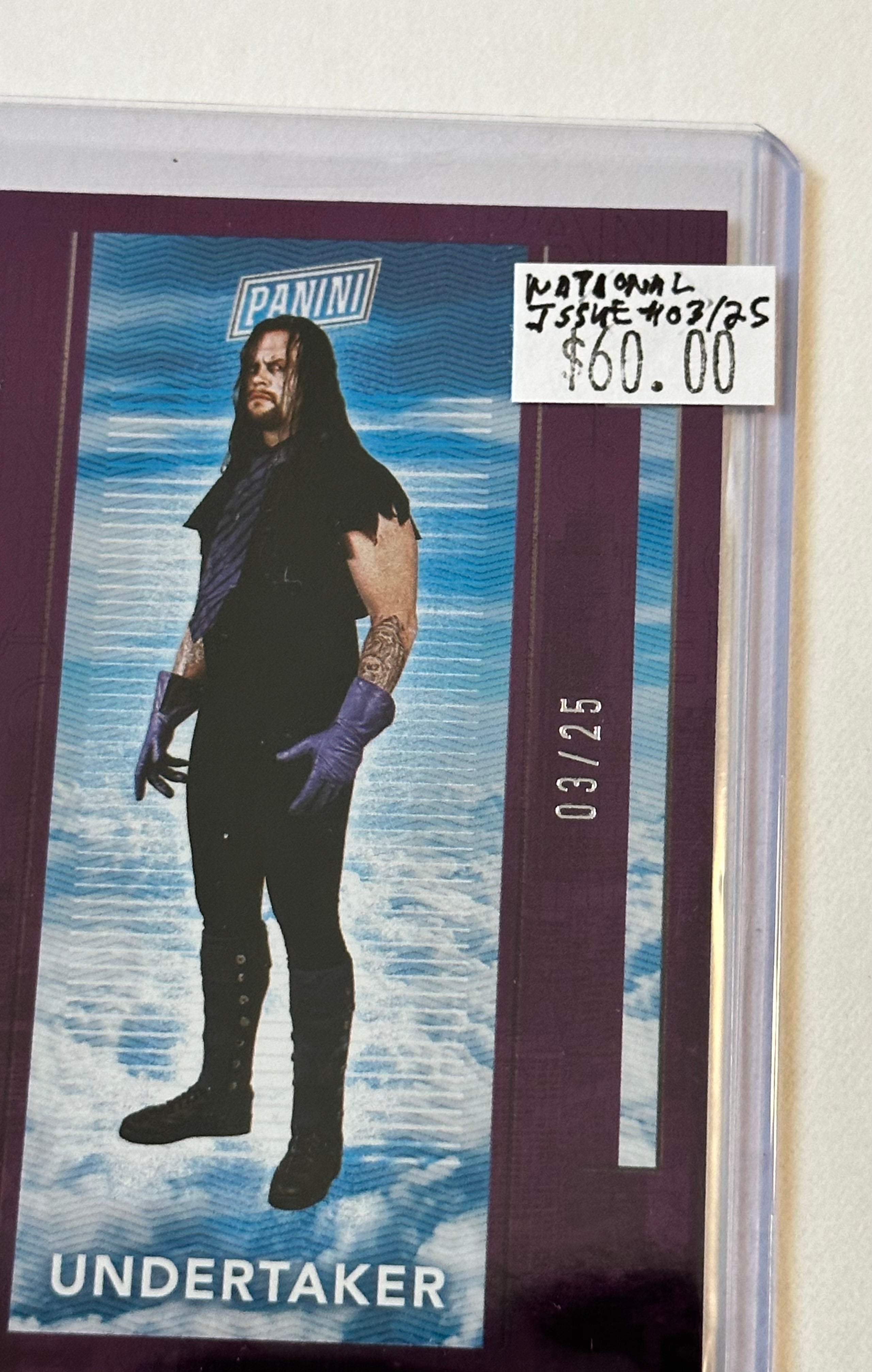 Wrestling The Undertaker rare numbered #03/25 foil insert card from the National sportscard expo 2023.