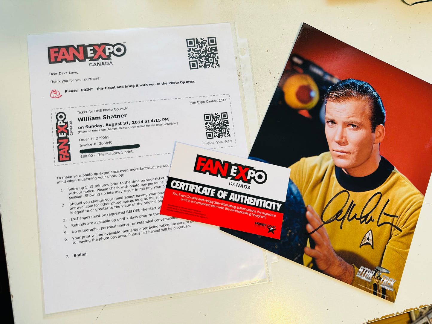 Star Trek legend William Shatner autographed in person photo with Fanexpo COA