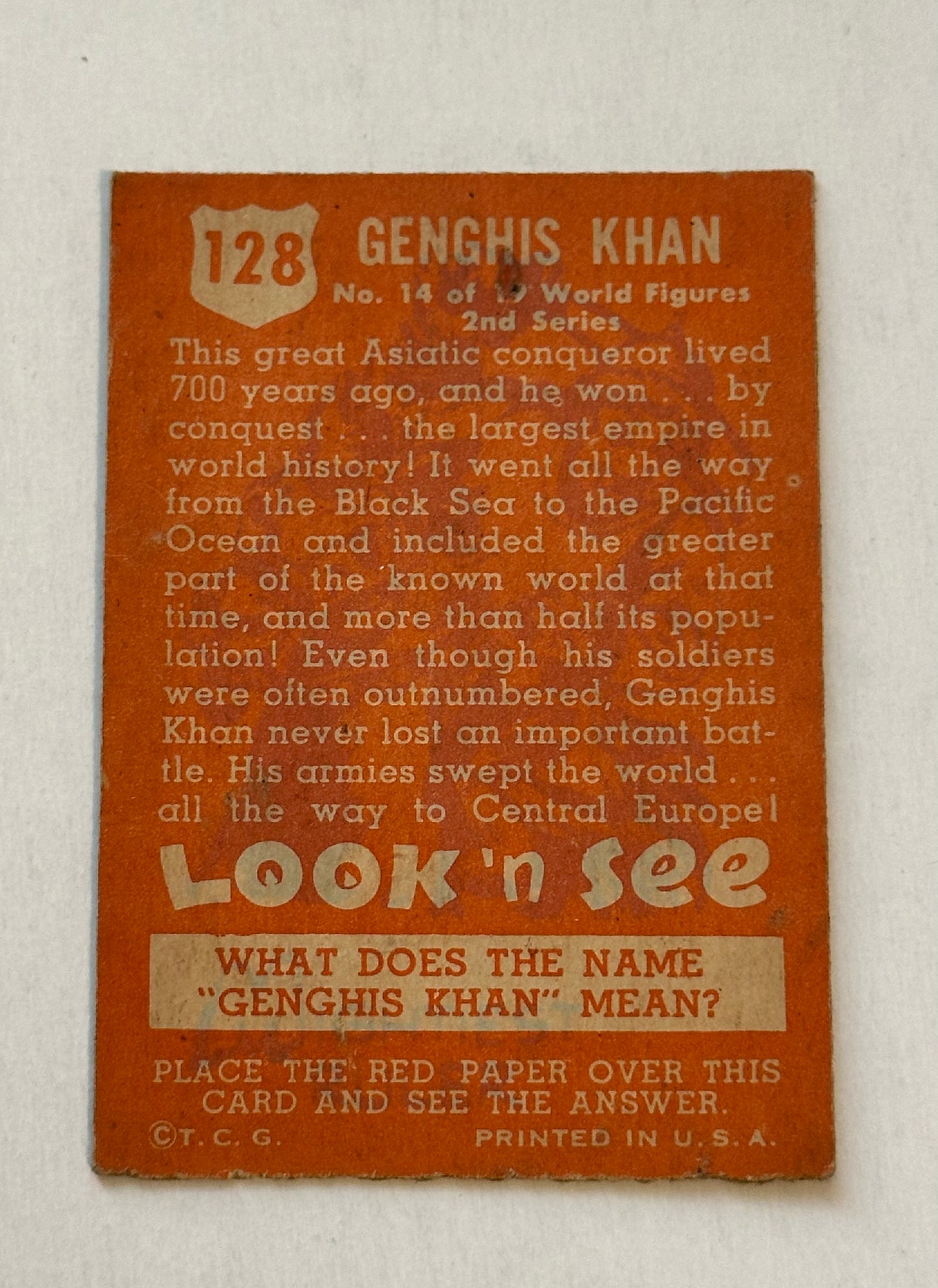 1952 Topps Look and See Genghis Khan rare ex condition card