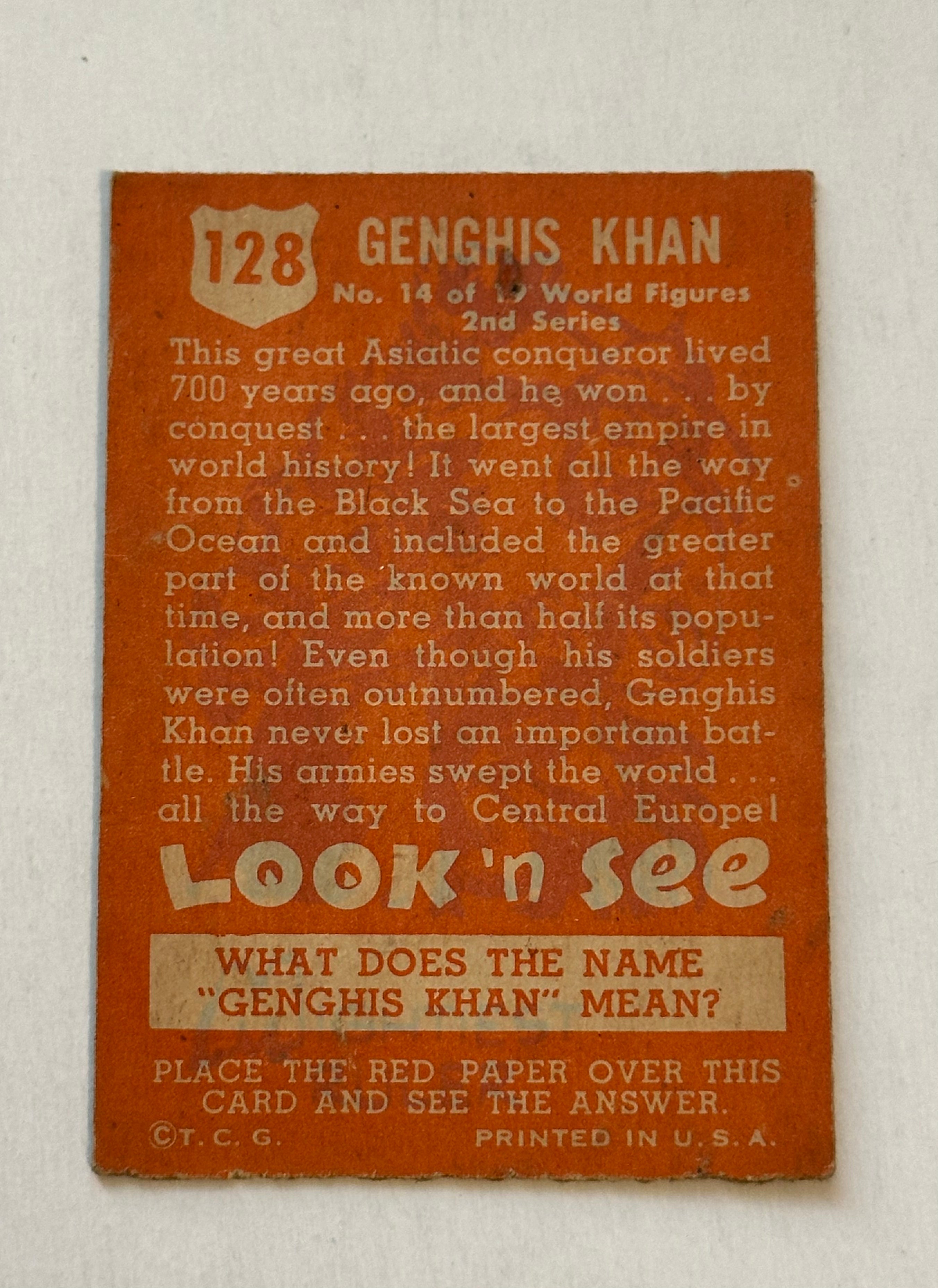 1952 Topps Look and See Genghis Khan rare ex condition card