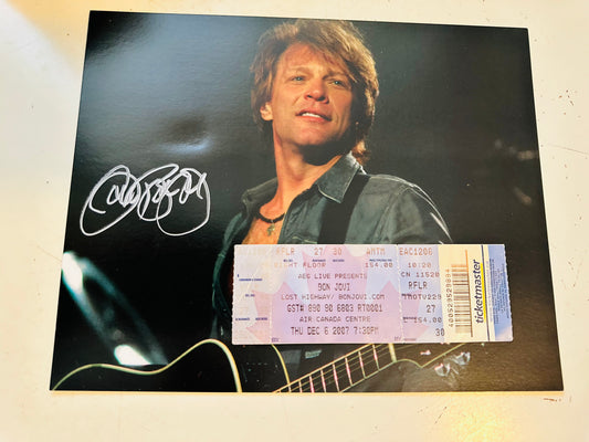 Bon Jovi John Bon Jovi rare autograph 8x10 photo with original concert ticket and COA