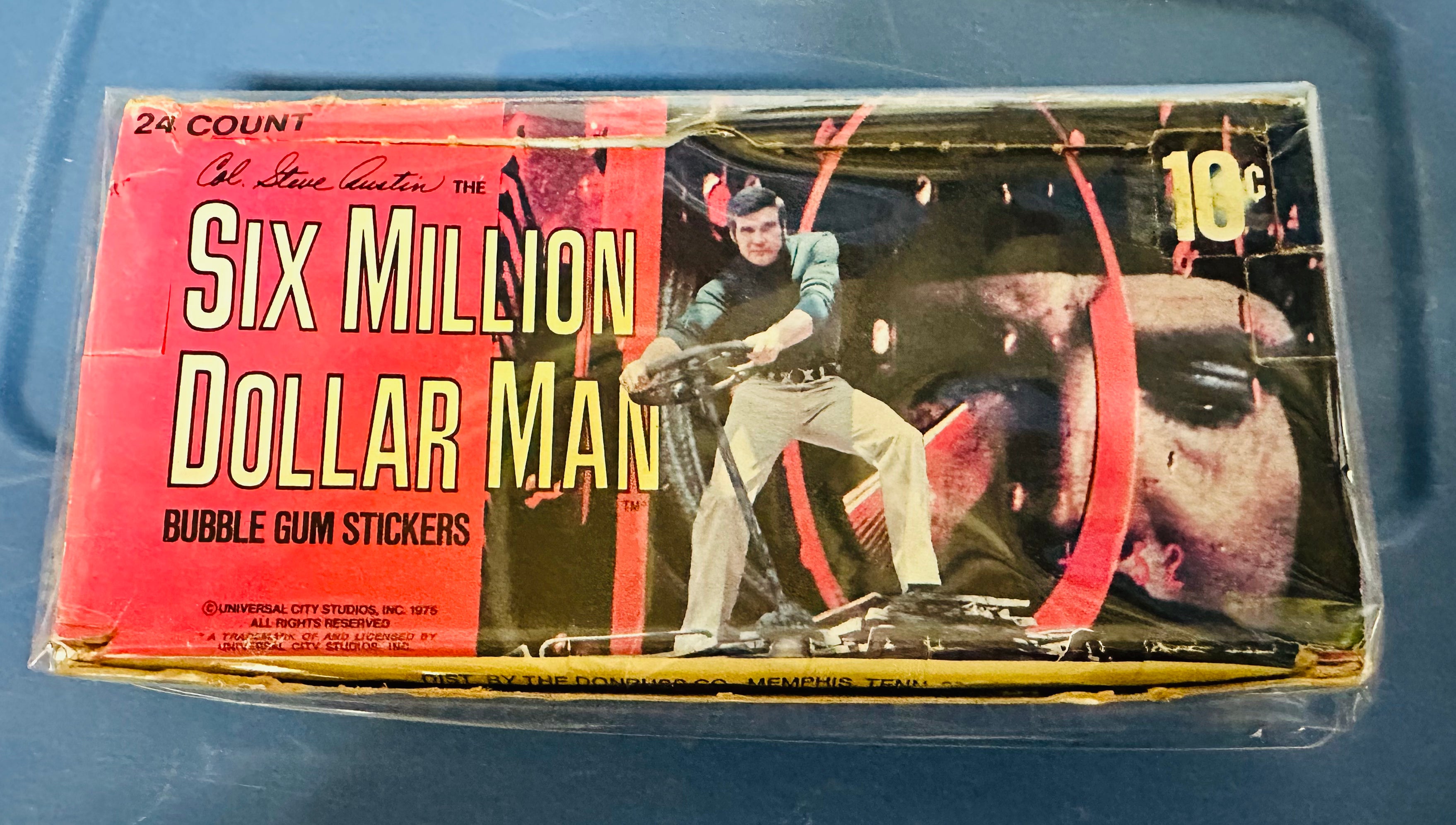 Six million man TV show rare empty display card, box, 1976