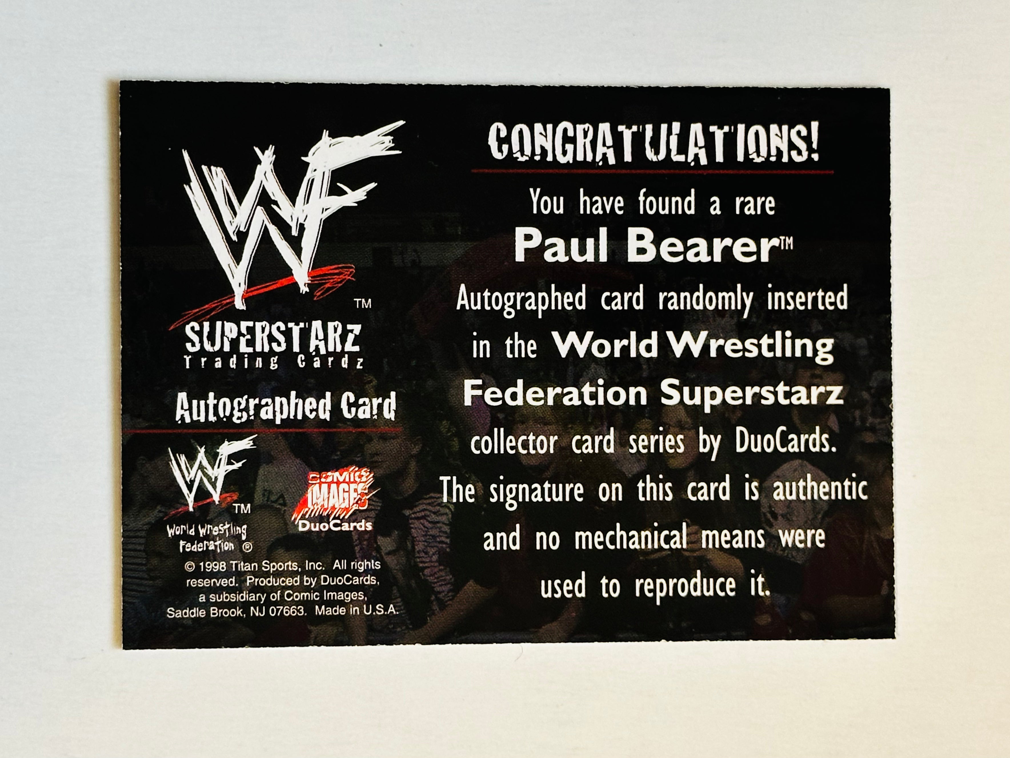 WF Superstarz rare wrestling legion Paul Bearer autographed insert card certified on card back 1998
