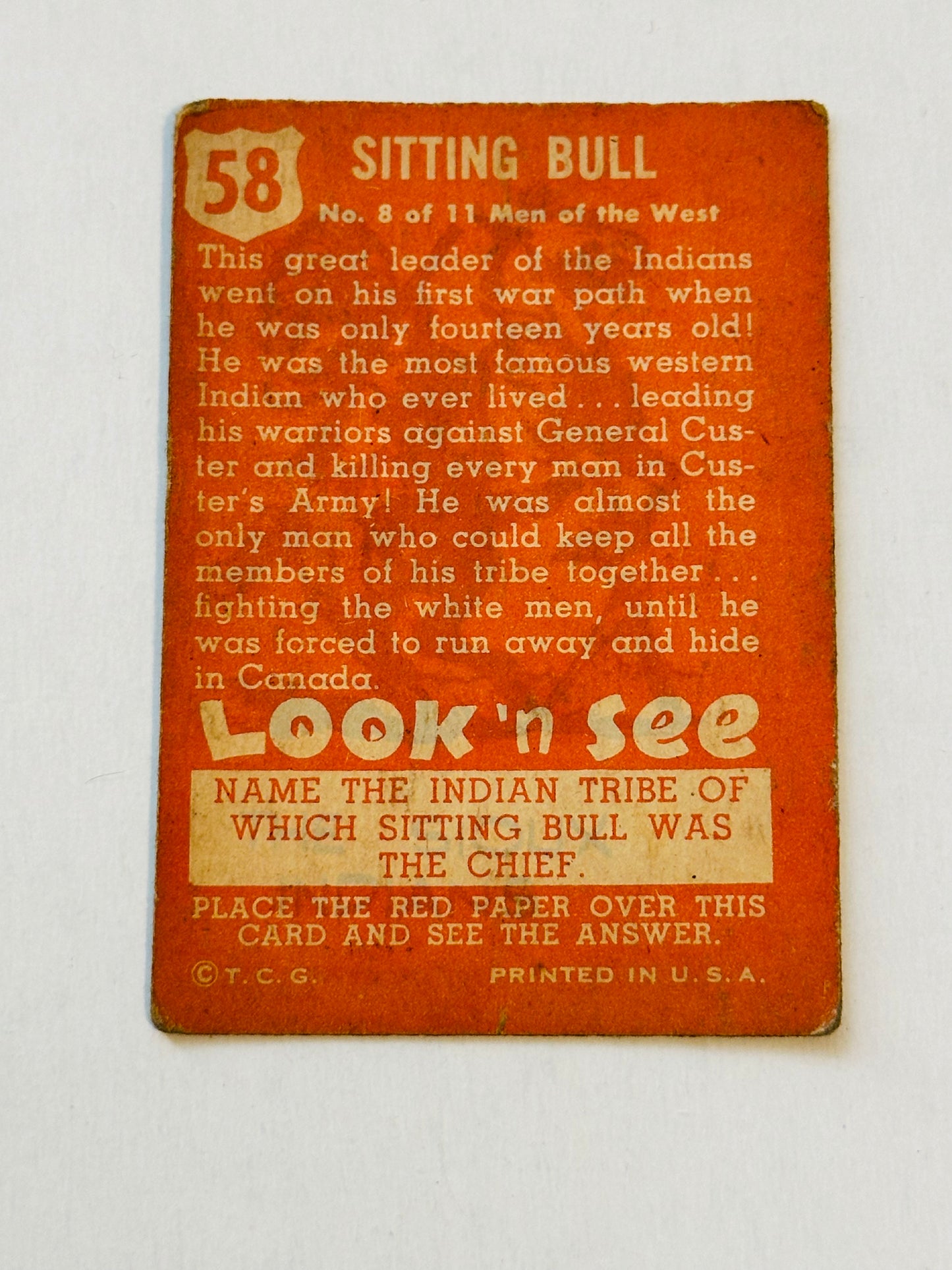 1952 Topps look and See rare Sitting Bull vg condition card