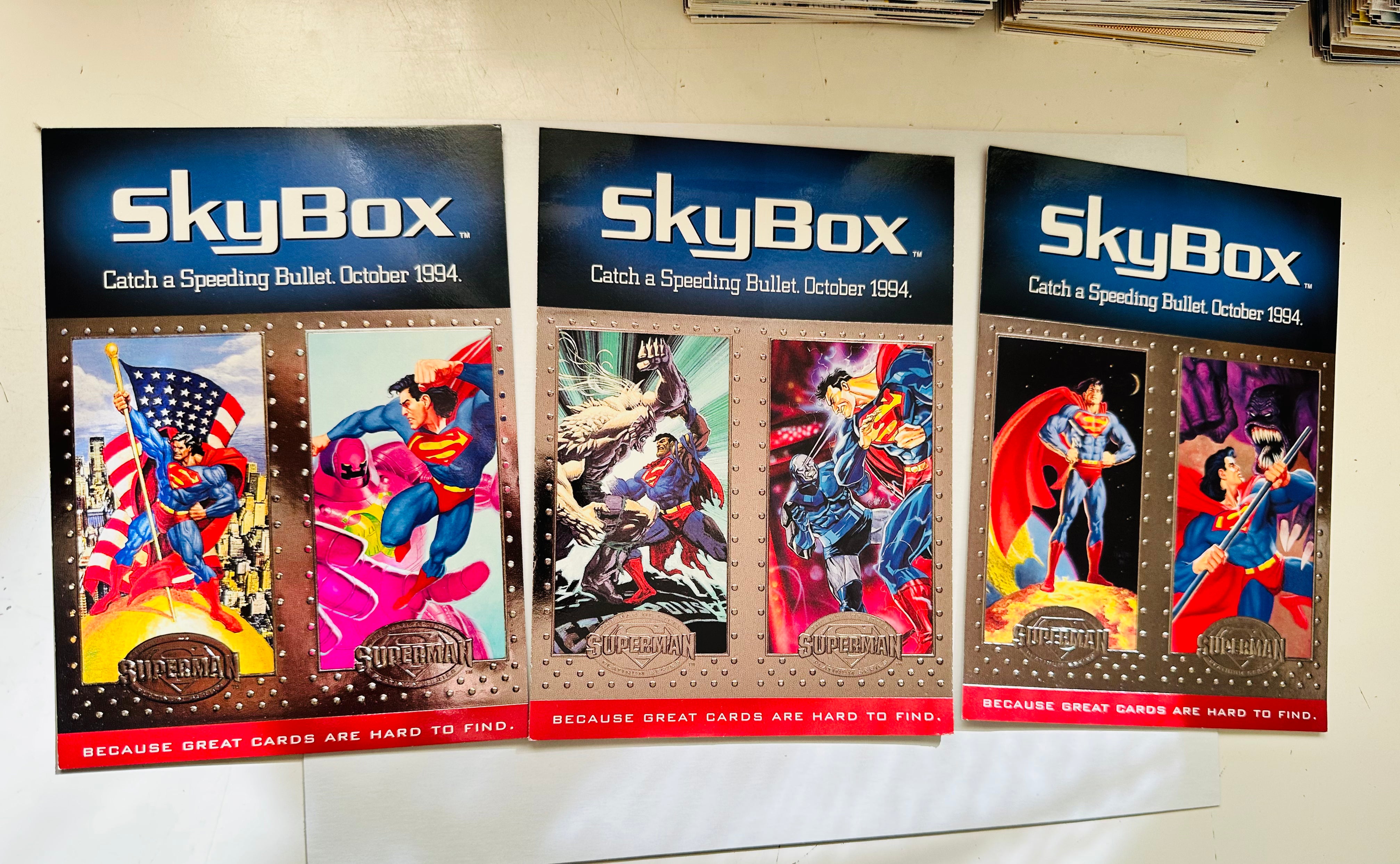 Superman skybox 3 rare uncut cards promo sheets 1994