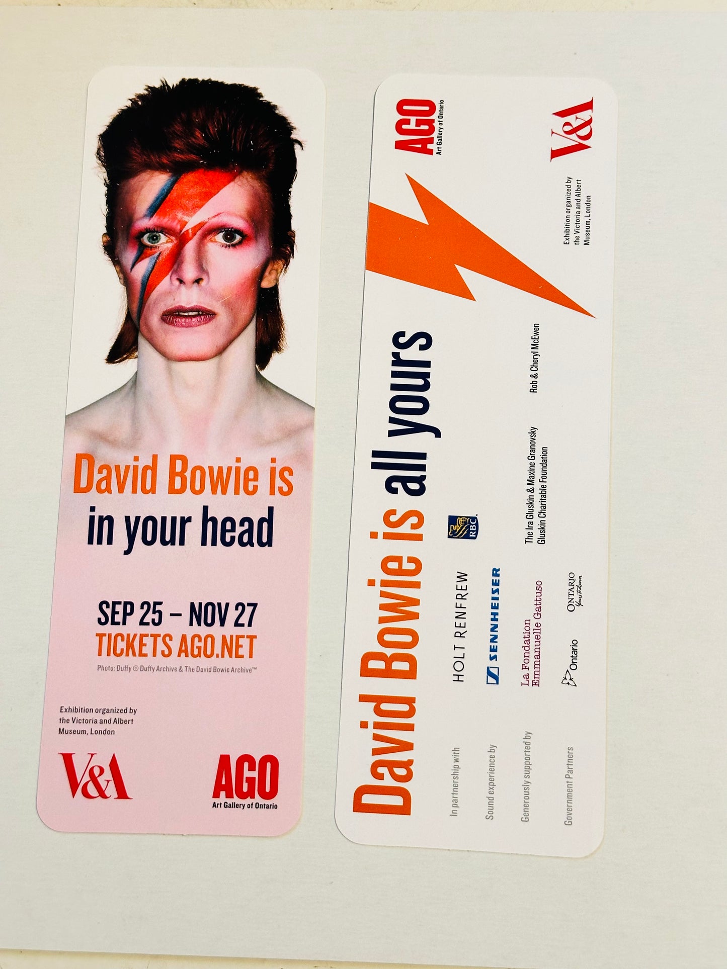 David Bowie Art Gallery of Ontario limited issued two bookmarks 2013