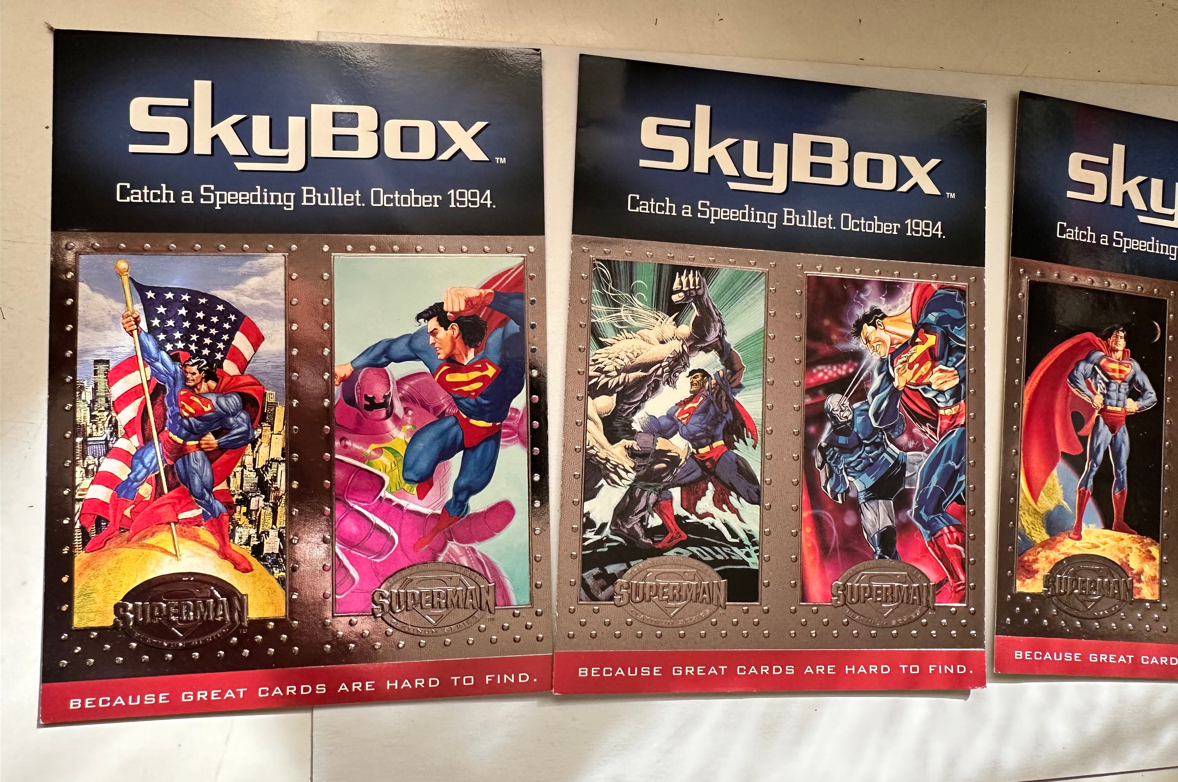 Superman skybox 3 rare uncut cards promo sheets 1994