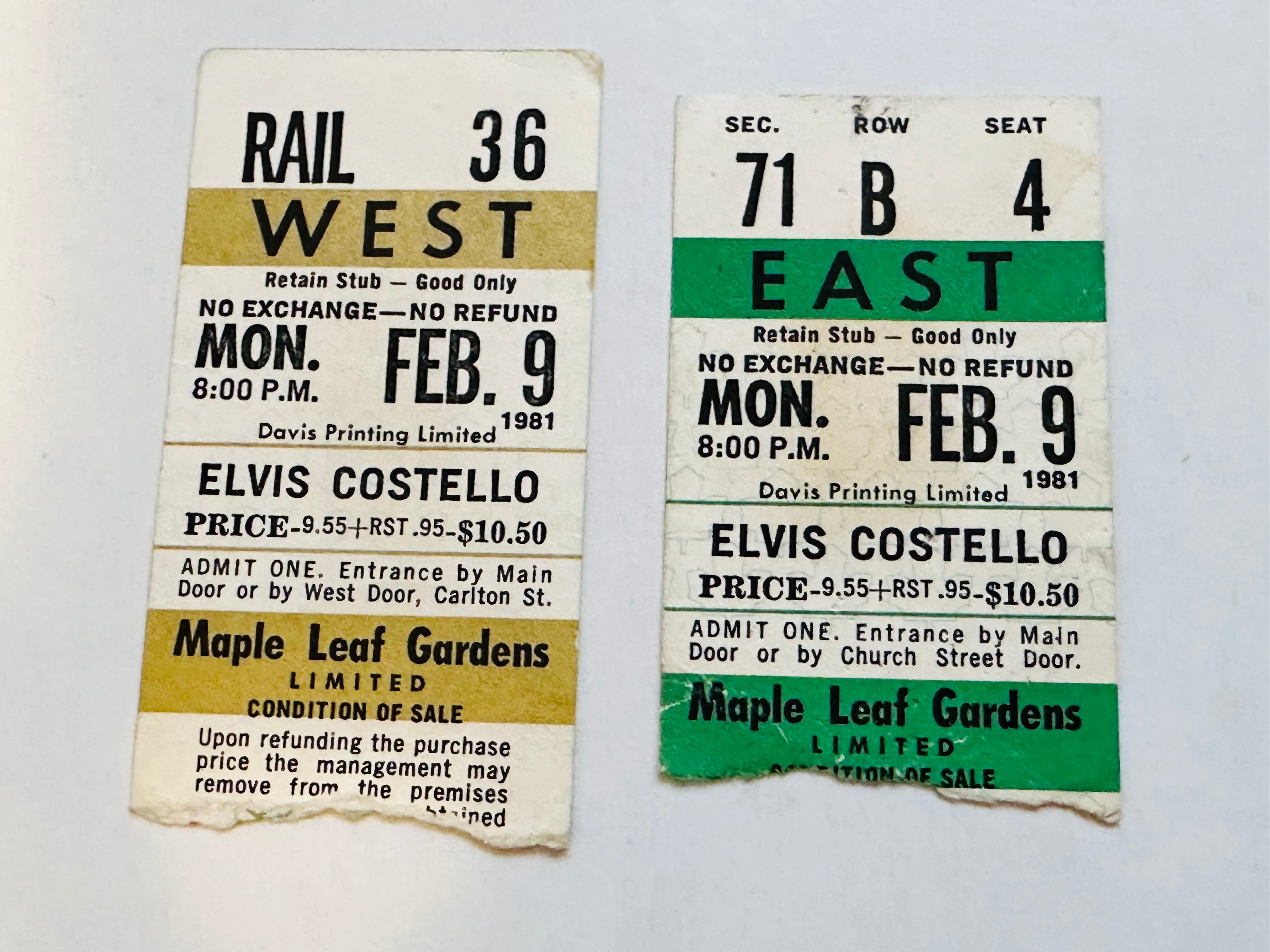 Elvis Costello two Concert Tickets 1981