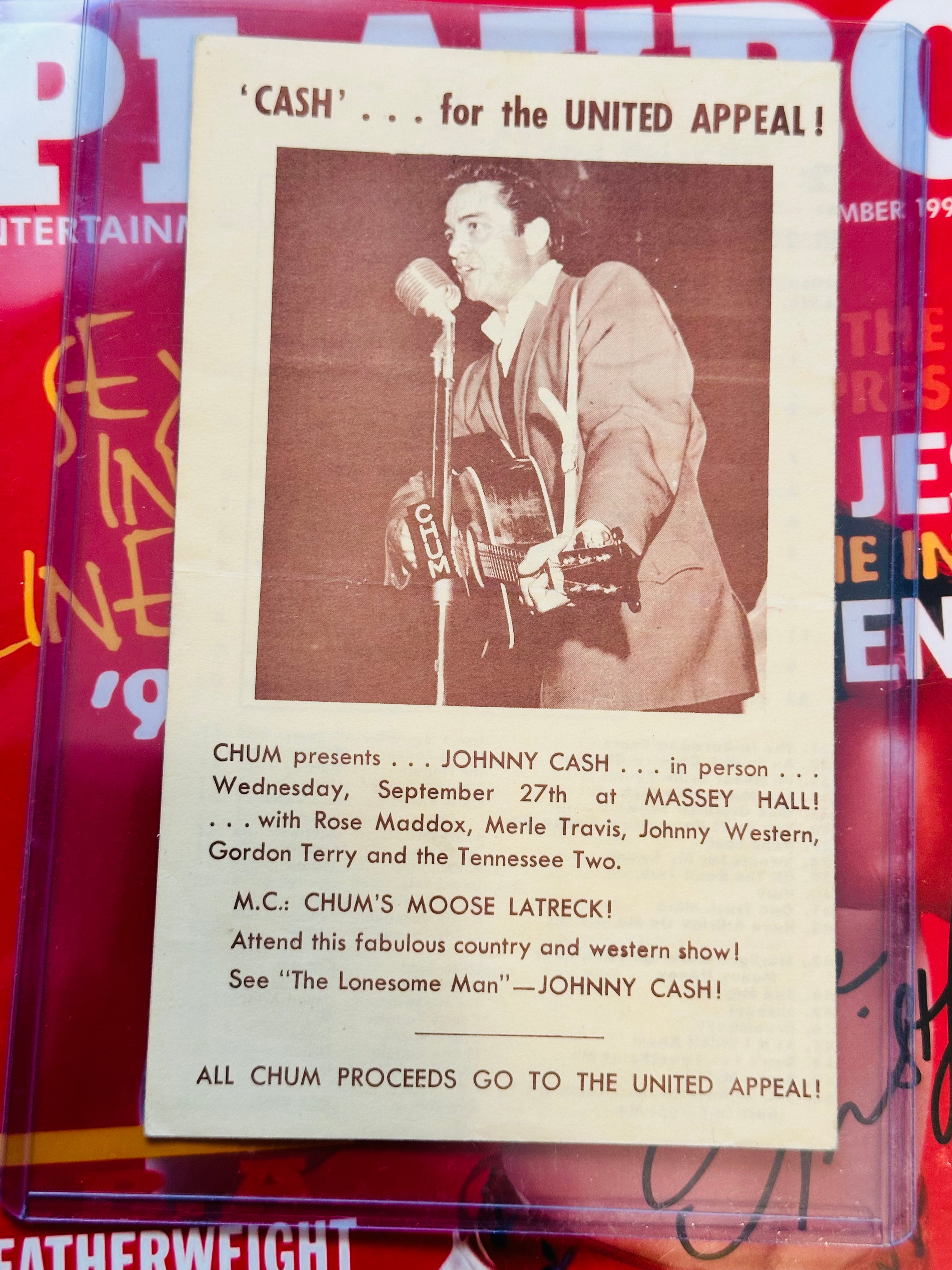 Johnny Cash rare vintage Toronto radio Chum chart 1960s