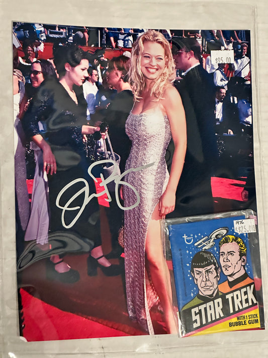 Star Trek Jeri Ryan 7of Nine autographed 8 x 10 photo with rare Star Trek TV show wrapper sold the COA